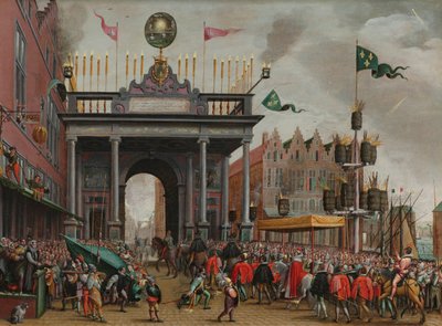Entrada alegre del duque de Anjou en Amberes el 19 de febrero de 1582
Entrada alegre de Francisco, duque de Anjou (1556-1584), en Amberes con un arco de triunfo en el puente de San Juan, el 19 de febrero de 1582 de Monogrammist MHVH