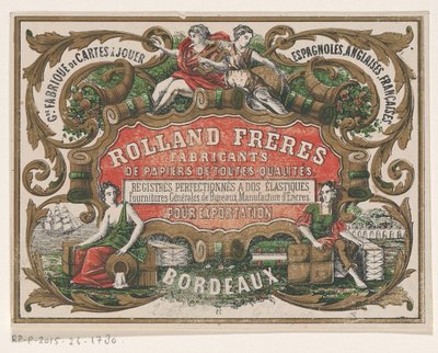 Tarjeta de visita de Rolland Frères, fabricante de papel en Burdeos de Monogrammist PC (lithograaf)