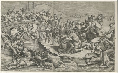 Batalla del Puente Milvio (partes izquierdas) de Monogrammist SK (prentmaker)