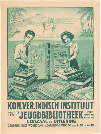 Cartel para la biblioteca juvenil de la Real Asociación de las Indias Orientales Holandesas en Ámsterdam de Monogrammist WB