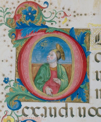 Dios apareciendo a un santo, detalle en miniatura de un Libro de Salmos de Monte di Giovanni del Fora