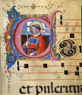 Ms 543 Inicial historiada con San Lorenzo, de un salterio, c.1515 de Monte di Giovanni del Fora