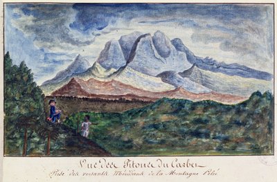 Vista de los Pitones del Carbet desde el Monte Pelee, Martinica, c.1815 (acuarela sobre papel) de Moreau de Jones