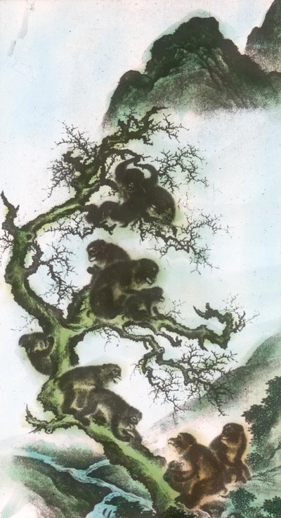 Monos en una extremidad- Pintura del siglo XVII de Sosen de Mori Sosen