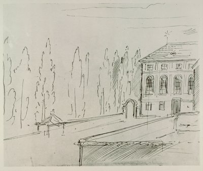 Fachada de la Haus zum goldenen Mondschein cerca de Karlskirche, Viena, donde vivió Schwind ... de Moritz Ludwig von Schwind