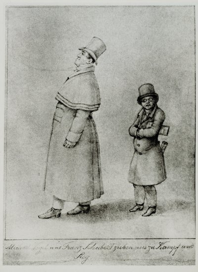 Johann Michael Vogl y Franz Schubert marchan hacia la batalla y la victoria ... (grabado) de Moritz Ludwig von Schwind