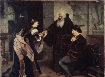 La boda de Romeo y Julieta. Escena inspirada en la obra de William Shakespeare (1564-1616). Pintura de Moritz Ludwig von Schwind (1804-1871), óleo sobre lienzo, arte austriaco, mediados del siglo XIX, romanticismo. Museo de Historia y Arte, Cherep de Moritz Ludwig von Schwind