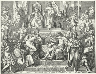 El Sangerkrieg, un concurso entre juglares en el castillo de Wartburg en Turingia en 1207 de Moritz Ludwig von Schwind