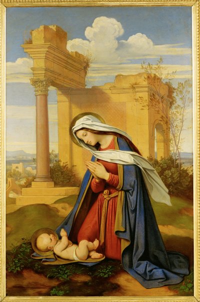 La Virgen María adorando al niño ... (pintura sobre lienzo) de Moritz Ludwig von Schwind