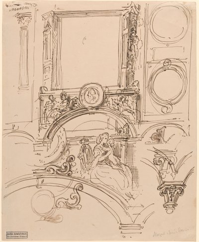 Detalles Arquitectónicos para una Decoración de Pared con la Emperatriz María Teresa Abrazando al Joven Wolfgang Amadeus Mozart de Moritz Ludwig von Schwind