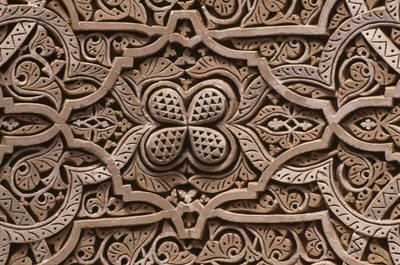 Kasbah de Thamiel glaoui, estuco (detalle) de Moroccan School