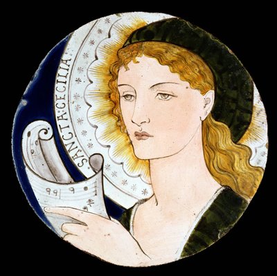C.2-1922 Azulejo de Morris and Company que representa a Santa Cecilia, diseñado por Edward Burne-Jones (1833-98), pintado por Kate Faulkner, c.1865 (loza pintada) de Morris and Company