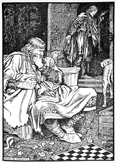 El rey Canuto y el conde Ulf discuten sobre el ajedrez, Roskilde, Dinamarca, 1026 1913 de Morris Meredith Williams