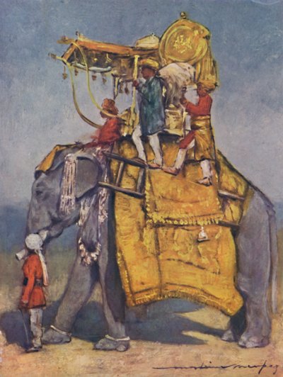 Un elefante estatal con todos sus adornos de Mortimer L Menpes
