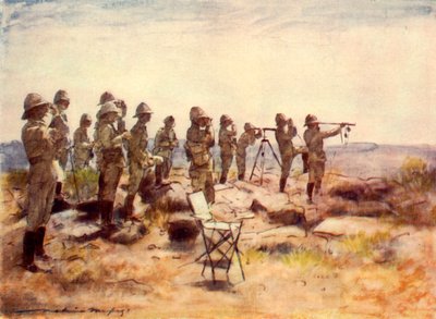 Lord Roberts y el Estado Mayor Observando la Batalla de Osfontein, 1900 de Mortimer L Menpes