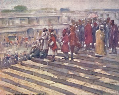 En los Escalones de la Mezquita Jumma, 1903 de Mortimer L Menpes