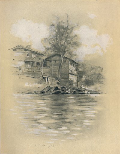 Vivienda junto al río en Srinagar, 1903 de Mortimer L Menpes
