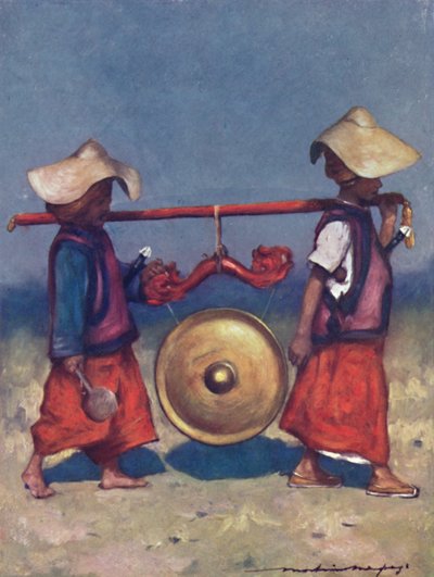 Retenedores Shan llevando un gong de bronce de Mortimer L Menpes