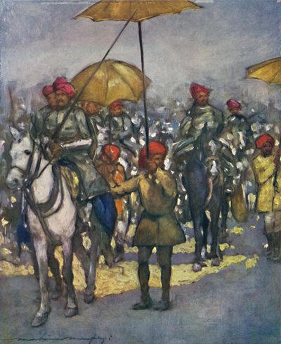 Los sirvientes de los jefes Shan en la revisión nativa, 1903 de Mortimer L Menpes
