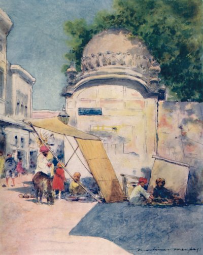 En una esquina de la calle, Amritsar, 1905 de Mortimer Ludington Menpes