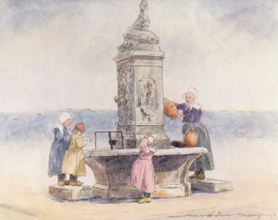 En la fuente, Concarneau (litografía en color) de Mortimer Ludington Menpes
