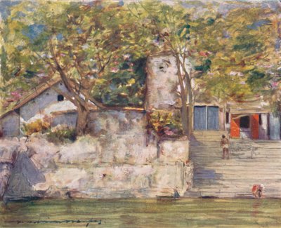 En los escalones del río en Agra, 1905 de Mortimer Ludington Menpes