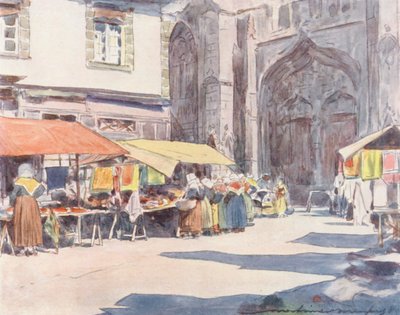 Exterior de la catedral de Quimper (litografía en color) de Mortimer Ludington Menpes