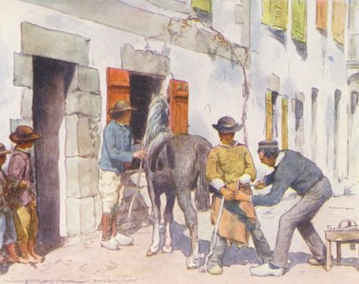Exterior de la herrería, Pont-Aven (litografía en color) de Mortimer Ludington Menpes