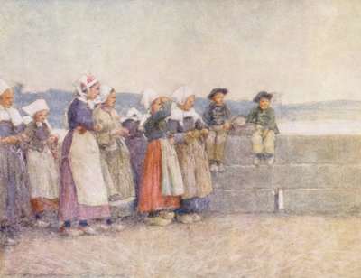 Vigilancia de la flota pesquera, Concarneau (litografía en color) de Mortimer Ludington Menpes