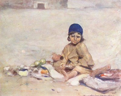 Niños del mundo: Cashmere, Sitting Still (litografía en color) de Mortimer Ludington Menpes
