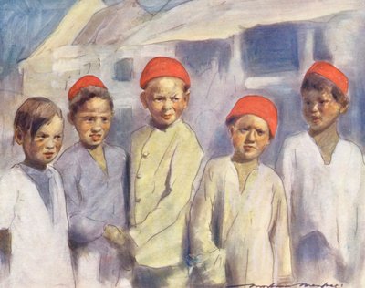 Niños del mundo: Cingaleses, viendo la carrera (litografía en color) de Mortimer Ludington Menpes