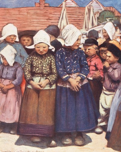Niños del mundo: Holandeses, todos en fila (litografía en color) de Mortimer Ludington Menpes