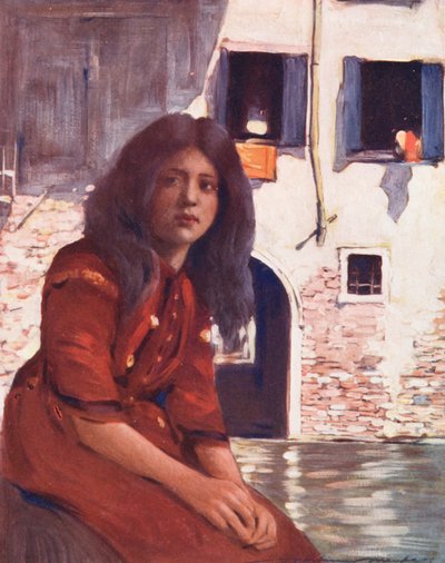 Niños del mundo: Italiano, En góndola (litografía en color) de Mortimer Ludington Menpes