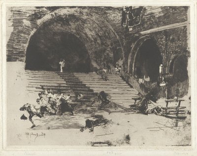 Gente que huye en el hueco de la escalera de Mosè di Giosuè Bianchi