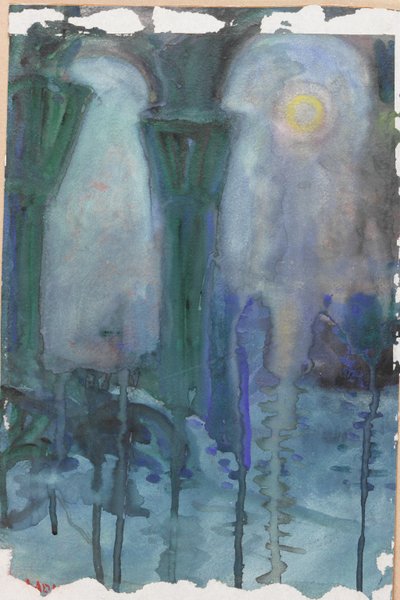 Reflejos nocturnos, Venecia (acuarela sobre papel) de Moses J. Adams