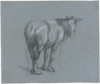 Estudio de un caballo desde atrás, a la derecha
Caballos de trabajo en pie (título de la serie) de Moses Ter Borch