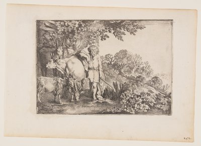 Argus Attending his Herd, lámina 2 de La historia de Mercurio y Argus de Moses van Uyttenbroeck