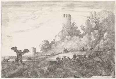Jacob lucha con el ángel Paisajes arcádicos (título de la serie) de Moyses van Wtenbrouck