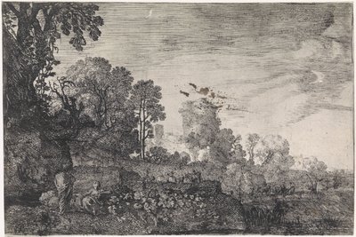 Paisaje con una manada en un puente Paisajes arcádicos (título de la serie) de Moyses van Wtenbrouck