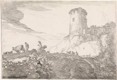 paisaje con torre redonda Paisajes arcádicos (título de la serie) de Moyses van Wtenbrouck