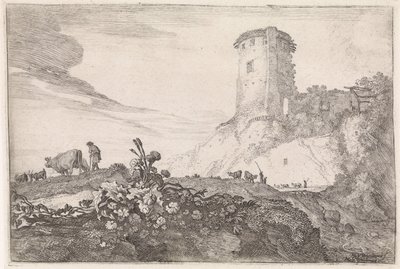 paisaje con torre redonda Paisajes arcádicos (título de la serie) de Moyses van Wtenbrouck