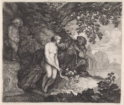 Vertumnus intenta seducir a Pomona de Moyses van Wtenbrouck