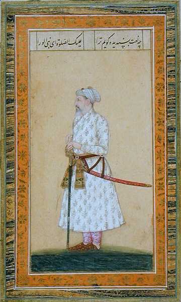 Un príncipe con una espada, del Pequeño Álbum Clive de Mughal School