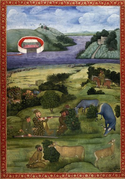 Un príncipe y compañeros cazando ciervos negros, c.1670-80 de Mughal School