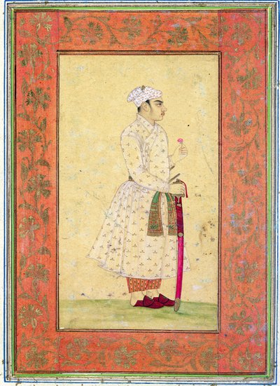 Un joven noble de la corte mogol, del Gran Álbum Clive de Mughal School