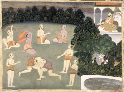 Atletas actuando ante un noble sentado, c.1760 de Mughal School