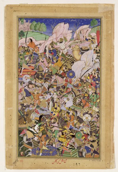 Batalla de Bundi, del Akbarnama, c.1590 de Mughal School