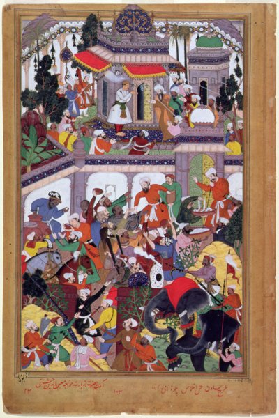 El emperador Akbar (r.1556-1605) visita el santuario de Mu