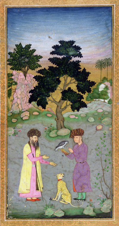 Halcón con compañero y guepardo mascota, del Pequeño Álbum Clive, c.1610-15 de Mughal School