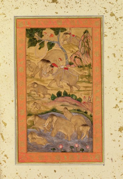 Cazadores Capturando Elefantes, del Gran Álbum Clive, c.1760-65 de Mughal School